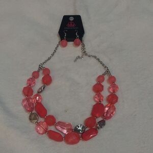 3/$12 Paparazzi Coral and Silver Necklace Set